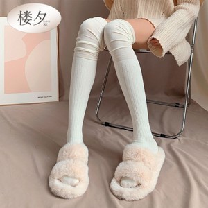 【三双装】秋冬奶白色堆堆袜拼接过膝袜女长款米色日系长筒袜子