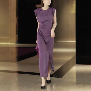 高级紫色连衣裙女夏季2024年新款女神范时尚洋气高端气质醋酸长裙