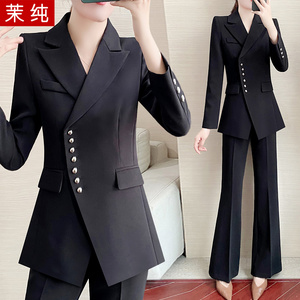 西装外套女黑色不规则设计感小众垫肩西服上衣高级感炸街职业套装
