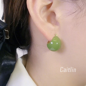 Caitlin轻奢钻饰【设计款】新款高级感耳饰牛油果绿色圆形耳环女