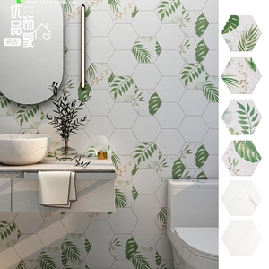 北欧风格绿色植物六角砖200x230厨房浴室小方砖防滑地砖艺术墙砖