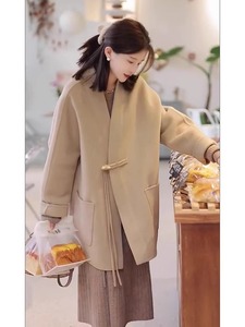 GEGR2023秋冬新款韩系呢子大衣日韩风格卡其色短款毛呢外套女装