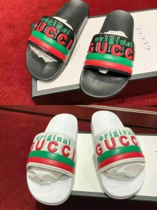 意购Gucci 古奇男士红绿Logo一字拖凉拖拖鞋沙滩拖