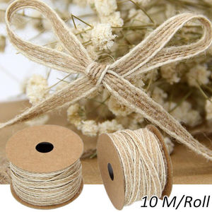 10M/Roll Jute Burlap Rolls Hessian Ribbon With Lace Vintage