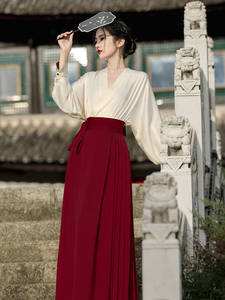 新中式改良汉服女马面裙通勤上班穿搭汉元素结婚敬酒服红色度假裙