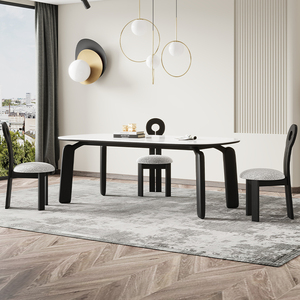 北欧实木长方形餐桌现代简约白蜡木大象腿奶油风岩板餐桌椅子组合