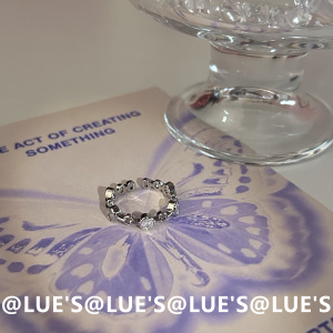 LUE'S/椭圆锆石戒指开口可调节小众设计韩版时尚高级感个性食指戒