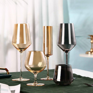 水晶玻璃红酒杯电镀黑高脚葡萄酒杯烟灰色欧式酒杯宴会西餐香槟杯