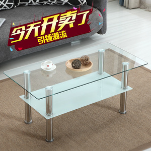 客厅简约玻璃茶几长方形简易钢化双层透明桌子小户型家用小茶桌