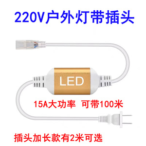 220v户外灯带插头两针LED单色灯带加长线2米接头2835专用电源防水
