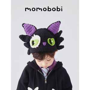 momobobi秋冬新款儿童毛线套头针织帽子可爱大眼卡通搞怪毛线帽潮