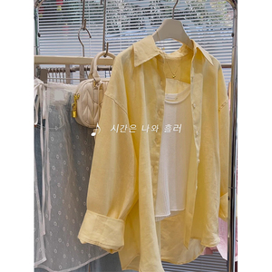 鹅黄色新品宽松百搭亚麻衬衫女2024韩系设计感小个子防晒薄款上衣