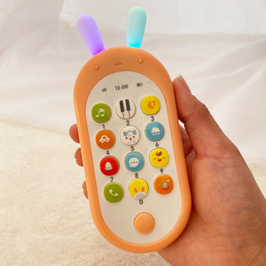 贝恩施婴儿手机玩具 一儿童声光益智兔子音乐可咬仿真电话1岁女孩