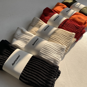 Aurocean 复古堆堆袜 四季款纯色简约粗线针织中长袜