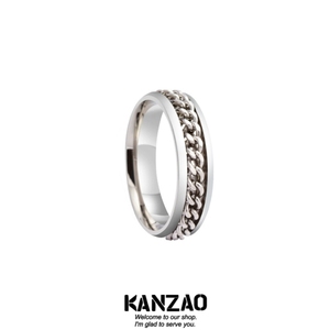 KANZAO小饰品6MM宽不锈钢转动链条情侣戒指减压指环对戒