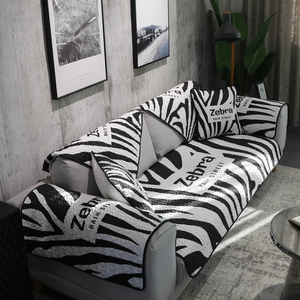 雨朵 欧美简约个性zebra黑白斑马纹纯棉沙发垫布艺防滑四季通用