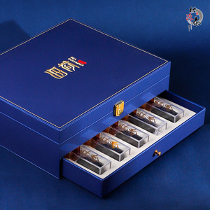 抽屉式海参包装盒 干海参礼盒空盒高档礼品盒20瓶装 尊贵蓝木盒子