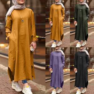 马来西亚服装棉麻复古民族风宽松长袖连衣裙女 Women abaya dress