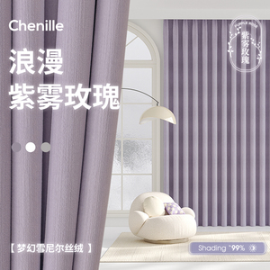 雪尼尔窗帘轻奢现代简约高级感客厅2023新款卧室遮光紫色奶油丝绒