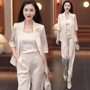 新中式时尚西装套装女士轻奢薄款外套夏季新款高档职业西服三件套