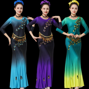 新款葫芦丝孔雀舞蹈服装鱼尾裙成人傣族演出服女少数民族舞台表演