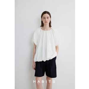 HABITS  推荐款 松紧领口下摆设计泡泡袖棉质短袖小衫