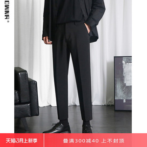 小西裤男九分修身直筒休闲裤子男士高级垂感黑色春季西装裤