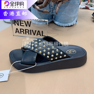 香港直邮ASH女鞋正品代购2020新款铆钉厚底黑色一字沙滩凉拖鞋潮