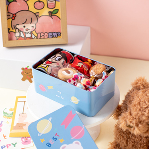儿童节装零食礼物盒糖果盒曲奇饼干包装盒铁盒卡通图案小盒子生日
