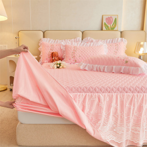 床裙床笠三件套夹棉床罩二合一保护罩新款纯色防滑床单床套席梦思