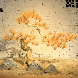 新中式仿真迎客松牙签松树枯木干景花艺摆放装饰背景墙根雕假树