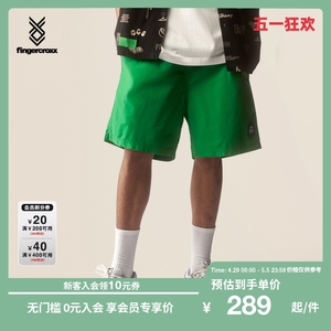 fingercroxx男女同款夏季抽绳刺绣口袋休闲短裤00101XK