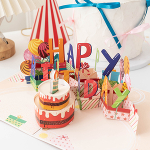 生日蛋糕3D带灯立体贺卡ins高级感创意折叠纸雕祝福卡片礼物送人