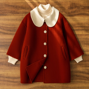韩国新款儿童双面羊绒大衣女童装男宝宝秋冬中长款全羊毛呢子外套
