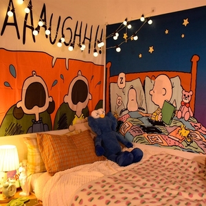 壁画挂布史努比挂布背景布卧室床头ins装饰儿童房间布置墙布卡通