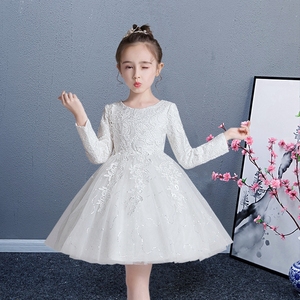 女童小伴娘礼服2023新款生日派对参加婚礼白色纱裙唱歌儿童演出服