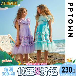 【pptown】女童连衣裙2023夏季新款儿童公主裙网纱裙裙子童装女