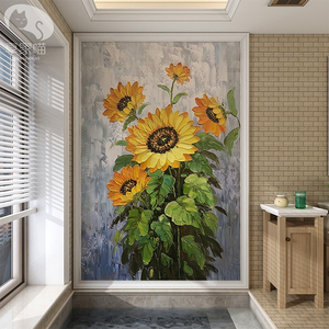艺术油画瓷砖卫生间浴室洗手间岩板阳台厨房背景内墙砖梵高向日葵