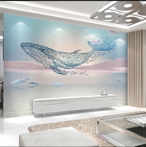 5D立体线条定制鲸鱼墙纸客厅电视背景墙壁纸卧室几何装饰壁画墙布