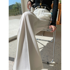 白色垂感西装阔腿裤女夏季2024新款高腰加长高个子直筒裤高级感