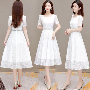 时尚蕾丝白色长裙女夏季2024年新款高端品牌气质洋气连衣裙小个子