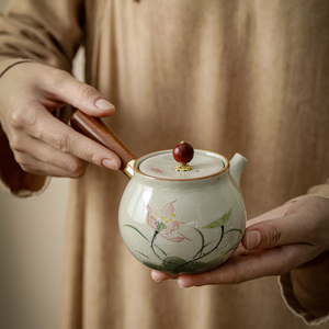 手绘茶壶单壶陶瓷侧把壶功夫茶具冰裂开片可养一人小瓷壶泡茶水壶