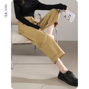姜黄色直筒裤子女春夏2024新款夏季薄款小个子显高梨形身材西装裤