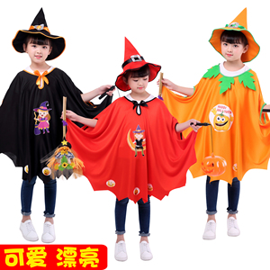 万圣节披风巫师袍儿童聚会服装饰帽子套装女童魔法师衣服黑色斗篷