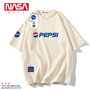 NASA联名纯棉短袖T恤男百事可乐夏季中袖ins潮牌宽松学生半袖男装