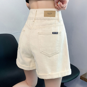 韩国夏季新款米白色牛仔短裤女梨形遮胯显瘦薄高腰a字热裤阔腿裤