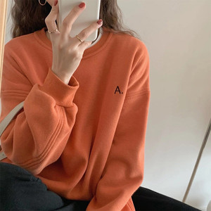 韩国2024秋冬新款女装设计感小众oversize橘色卫衣加绒外套女欧货