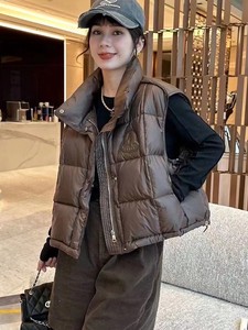 羽绒服马甲女2023秋冬季新款宽松加厚拼皮小个子马夹短款时尚外套