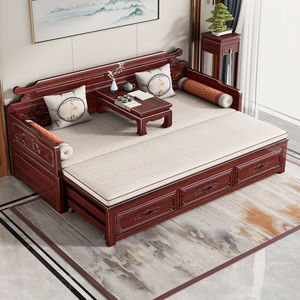 新中式红木罗汉床推拉伸缩实木沙发床酸枝木双人家用小户型罗汉榻