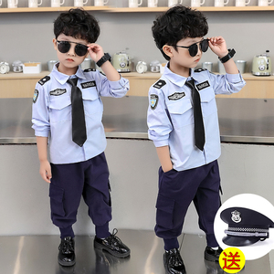 男童纯棉警察服警帽童装警官服交通员宝宝小孩子儿童警服演出服潮